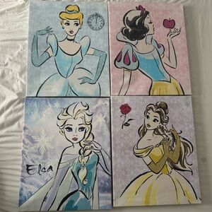 Disney Princess Canvas Art Set - Blue, Yellow, Pink